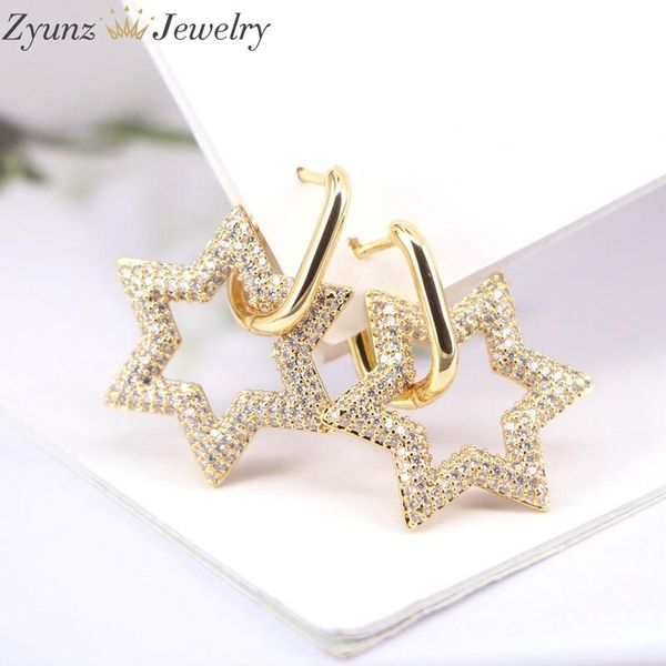 5pairs, gold color clear cz crystal zircon star pendant hoop earrings for women or girls, Silver
5pairs, gold color clear cz crystal zircon star pendant hoop earrings for women or girls, Silver