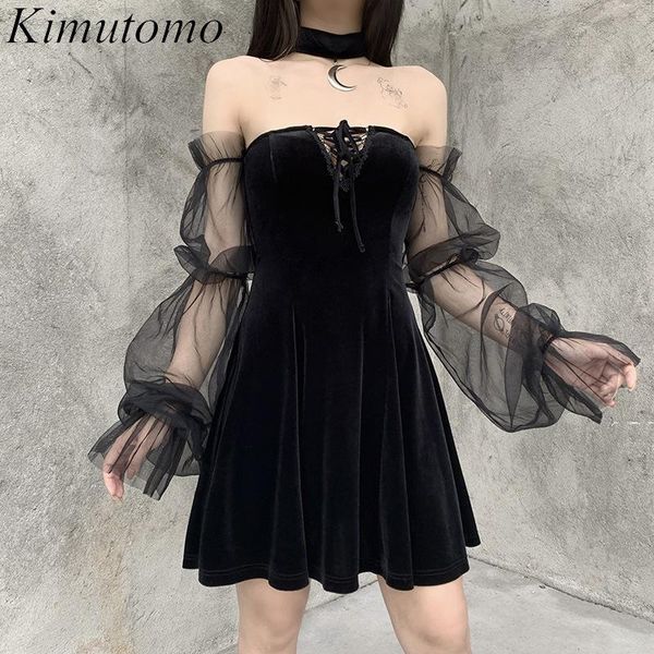 kimutomo women gothic dress vintage off shoulder lanter sleeve mesh patchwork velvet dark street black mini dress, Black;gray
kimutomo women gothic dress vintage off shoulder lanter sleeve mesh patchwork velvet dark street black mini dress, Black;gray