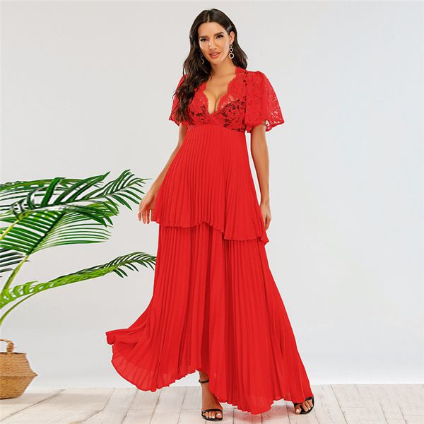 european and american fashion v-neck fashion hollowed-out petal short sleeve wide hem long skirt party red carpet dress ins, White;black
european and american fashion v-neck fashion hollowed-out petal short sleeve wide hem long skirt party red carpet dress ins, White;black