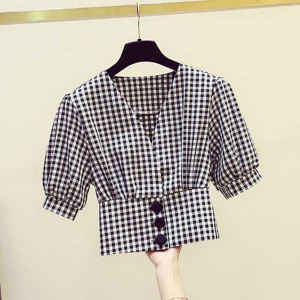 women v neck plaid short sleeves high waist shirt 2020 summer womens casual blouse ladies shirts blusas a33661, White
women v neck plaid short sleeves high waist shirt 2020 summer womens casual blouse ladies shirts blusas a33661, White