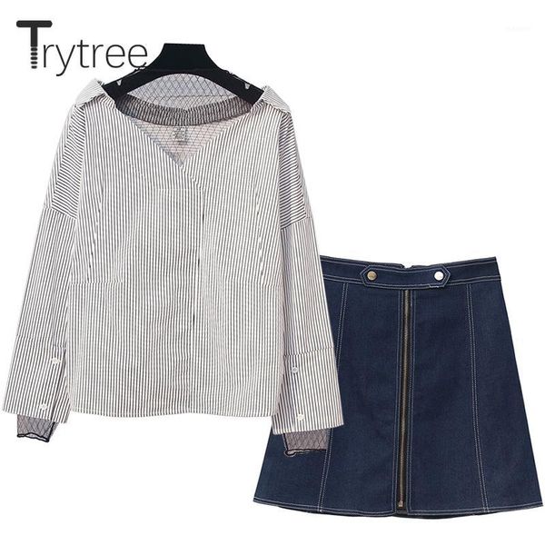 trytree autumn women two piece set casual striped stitching mesh + skirt denim mini skirt female suit set 2 piece1, Gray
trytree autumn women two piece set casual striped stitching mesh + skirt denim mini skirt female suit set 2 piece1, Gray