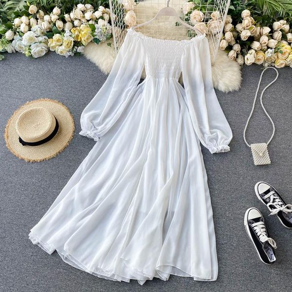 white dress elegant fairy chiffon off shoulder dress maxi long sleeve beach dresses women boho autumn clothes 2021 vintage, Black;gray
white dress elegant fairy chiffon off shoulder dress maxi long sleeve beach dresses women boho autumn clothes 2021 vintage, Black;gray