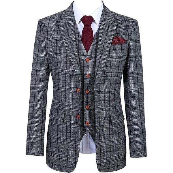 men's suits & blazers slim fit 3 pieces plaid notched lapel tuxedo formal party jacket pants vest sets groom wedding blazer, White;black
men's suits & blazers slim fit 3 pieces plaid notched lapel tuxedo formal party jacket pants vest sets groom wedding blazer, White;black