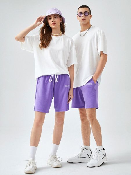 1pc drop shoulder tee & 1pc slogan graphic drawstring waist shorts r0no#, Gray
1pc drop shoulder tee & 1pc slogan graphic drawstring waist shorts r0no#, Gray