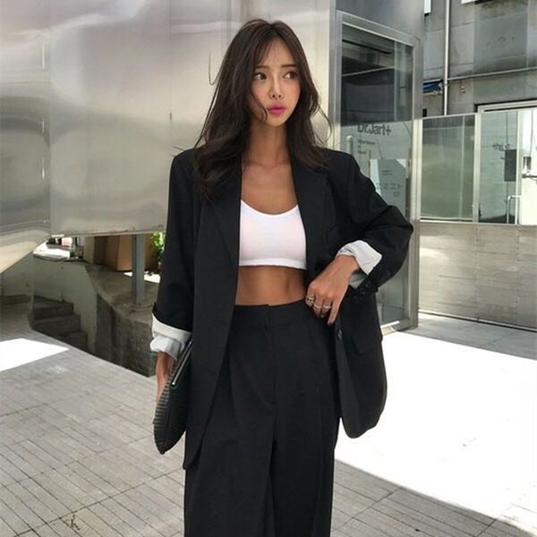 hzirip elegant black single-breasted women blazer fashion vintage solid loose work wear outerwear female jacket y200107, White;black
hzirip elegant black single-breasted women blazer fashion vintage solid loose work wear outerwear female jacket y200107, White;black