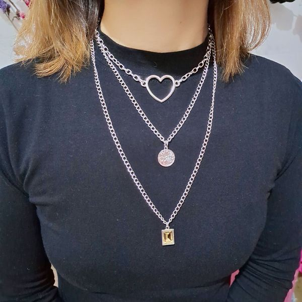 ornament retro easy matching multi-layer peach heart gem pendant necklace womens sweater chain three-piece set, Silver
ornament retro easy matching multi-layer peach heart gem pendant necklace womens sweater chain three-piece set, Silver