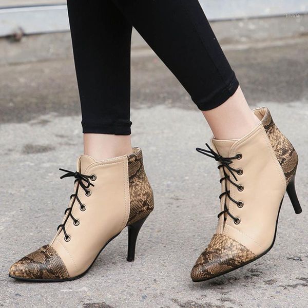 women lace-up ankle boots woman casual shoes thin heels short boot fashion snake pattern pointed toe high heel boots botas mujer1, Black
women lace-up ankle boots woman casual shoes thin heels short boot fashion snake pattern pointed toe high heel boots botas mujer1, Black
