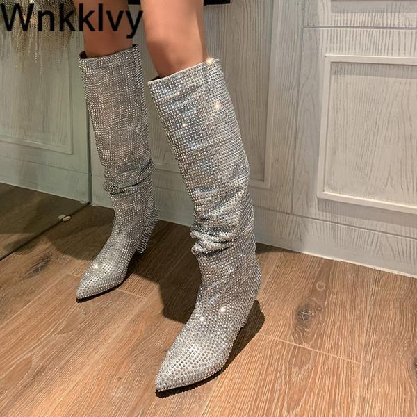 luxurious rhinestone pleated knee high boots women pointed toe spike high heels long boots crystal catwalk shoes female1, Black
luxurious rhinestone pleated knee high boots women pointed toe spike high heels long boots crystal catwalk shoes female1, Black