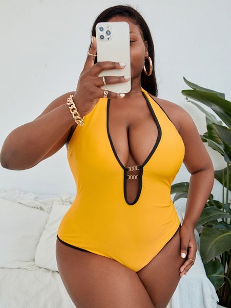 sxy plus contrast binding chain linked one piece swimsuit n11c#, Black
sxy plus contrast binding chain linked one piece swimsuit n11c#, Black