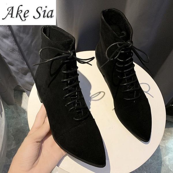 2020 new winter ladies pointed thick wild black ankle female suede side with fashion lace short boots mujer
2020 new winter ladies pointed thick wild black ankle female suede side with fashion lace short boots mujer