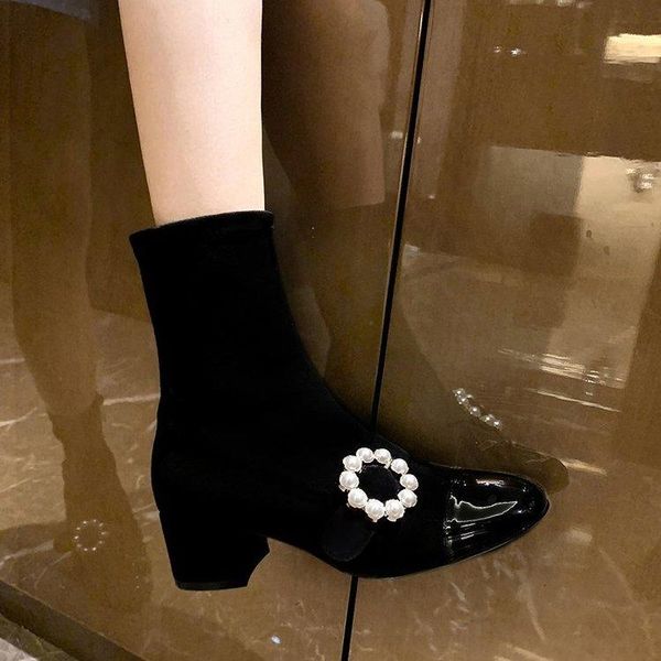 boots stretch 2021 autumn all-match short pearl buckle thick heel large size women's, Black
boots stretch 2021 autumn all-match short pearl buckle thick heel large size women's, Black