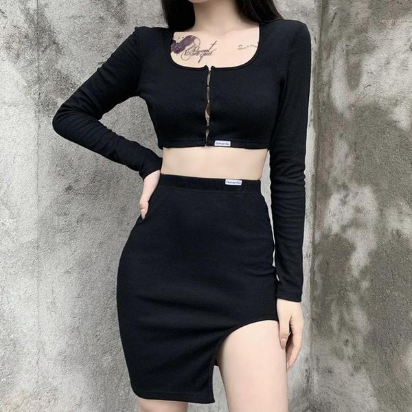 european and american autumn two-piece short skirt versatile design sense split slim women's set1, Gray 
european and american autumn two-piece short skirt versatile design sense split slim women's set1, Gray