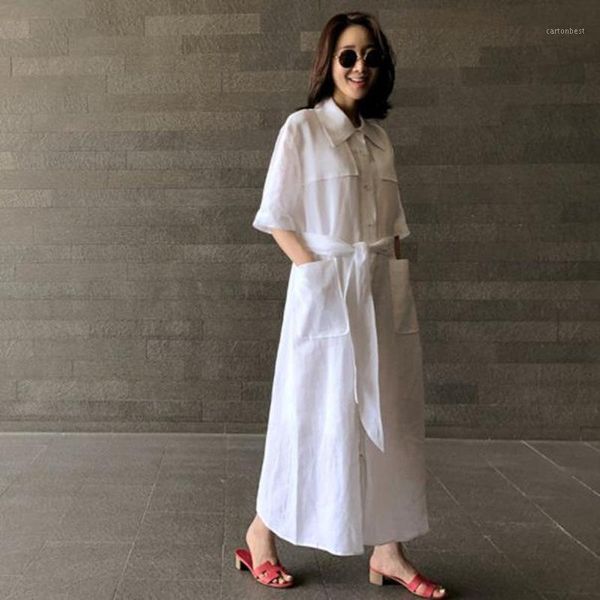casual dresses korea 2021 summer short sleeve cotton linen shirt style dress female over the knee loose causal with belt pockets y0471, Black;gray
casual dresses korea 2021 summer short sleeve cotton linen shirt style dress female over the knee loose causal with belt pockets y0471, Black;gray