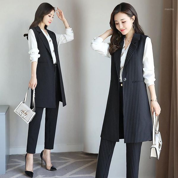 women striped suit waistcoat set professional women's spring and autumn two-piece outfit office clothes1, Gray 
women striped suit waistcoat set professional women's spring and autumn two-piece outfit office clothes1, Gray