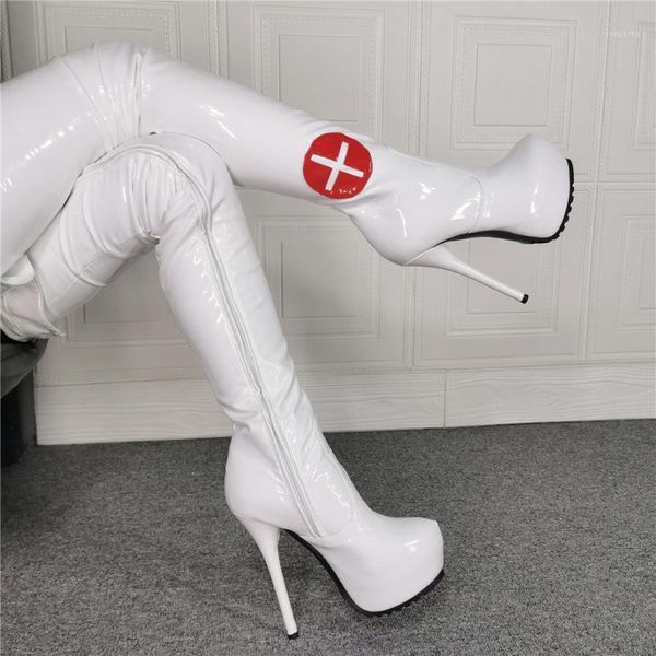 night club plus symbol white patent leather thigh boots woman high platform thin heels over the knee boots zip motorcycle botas1, Black
night club plus symbol white patent leather thigh boots woman high platform thin heels over the knee boots zip motorcycle botas1, Black