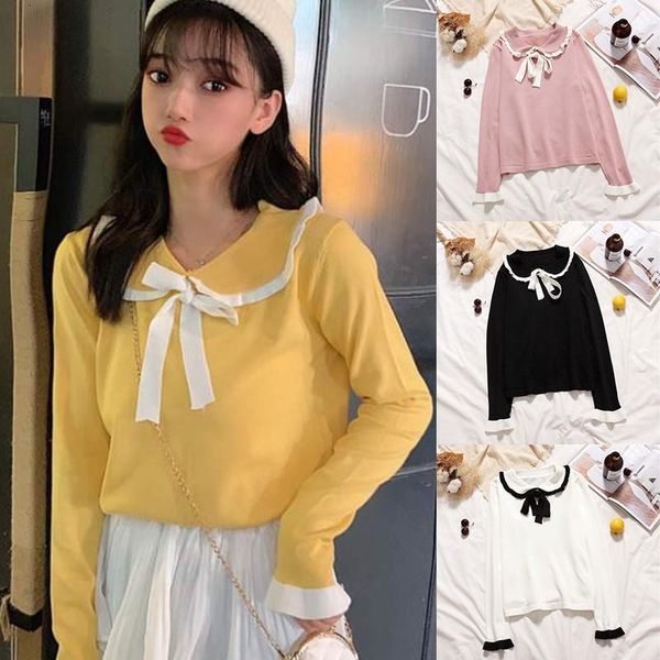 women sweater turn down collar bow sweet sweater long sleeve autumn knitted pullovers korean fashion kawaii female, White;black
women sweater turn down collar bow sweet sweater long sleeve autumn knitted pullovers korean fashion kawaii female, White;black