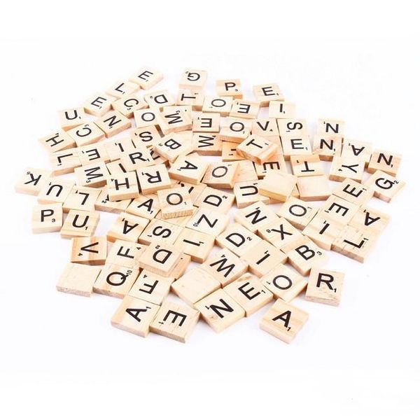 100pcs/set Wooden Alphabet Scrabble Black Letters & Numbers For Crafts Wood Scrabble