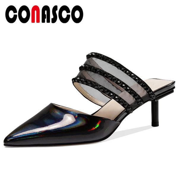 conasco 2020 summer fashion women cow patent leather sandals slippers mesh rhinestone pointed toe thin heels shoes woman, Black
conasco 2020 summer fashion women cow patent leather sandals slippers mesh rhinestone pointed toe thin heels shoes woman, Black
