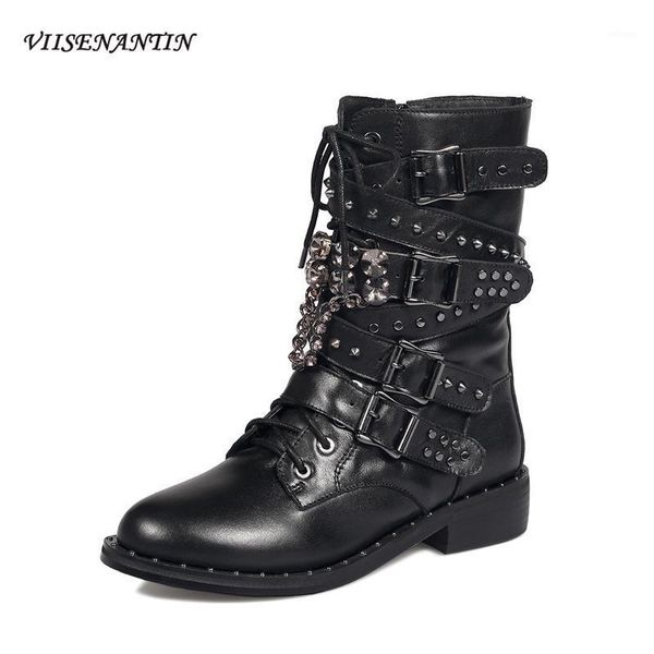boots studded low heel round toe leather women strap rhinestone chain short rivet belt buckle decoration large size shoes1, Black 
boots studded low heel round toe leather women strap rhinestone chain short rivet belt buckle decoration large size shoes1, Black