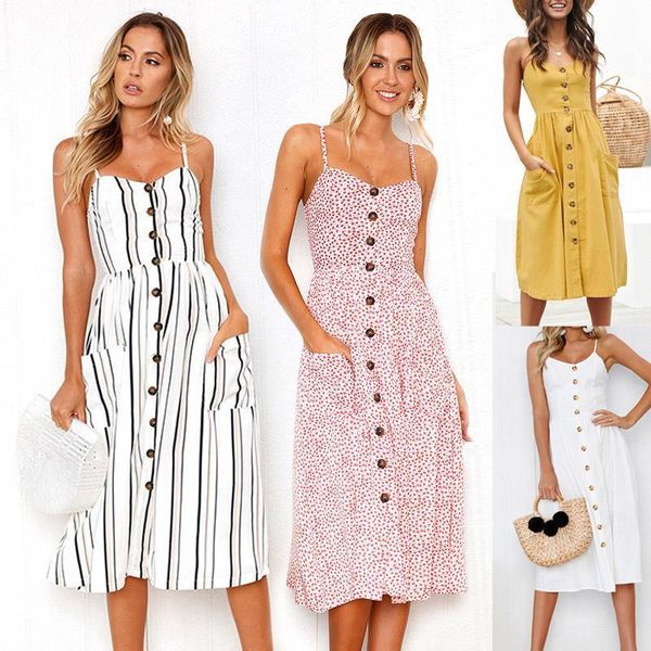 2020 fashion women summer dress casual black white elegant midi sundress sleeveless spaghetti strap backless button dresses, Black;gray
2020 fashion women summer dress casual black white elegant midi sundress sleeveless spaghetti strap backless button dresses, Black;gray