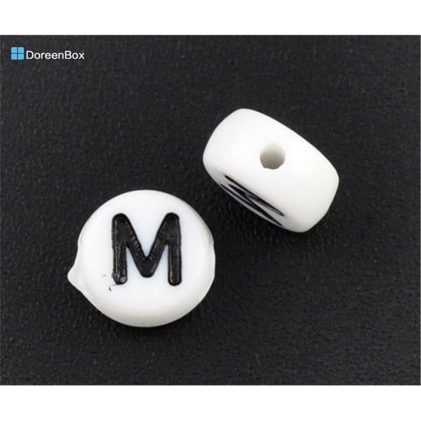 500 pcs doreen box acrylic flat round spacer beads alphabet/letter "m" 7mm dia. bead for diy jewelry making, hole: 1mm (b08340) y2