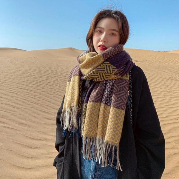 scarves double-sided plaid scarf korean version autumn winter thickened warmth cashmere travel shawl dual-use ladies bib bufanda, Blue;gray
scarves double-sided plaid scarf korean version autumn winter thickened warmth cashmere travel shawl dual-use ladies bib bufanda, Blue;gray