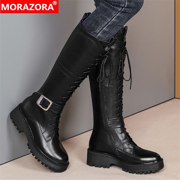 morazora 2021 genuine leather boots square heels round toe winter knee high boots black color buckle lace up women
morazora 2021 genuine leather boots square heels round toe winter knee high boots black color buckle lace up women