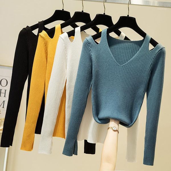 v neck knitted sweater pullover for women 2021 autumn winter new slim solid color long sleeve pull femme1, White;black
v neck knitted sweater pullover for women 2021 autumn winter new slim solid color long sleeve pull femme1, White;black