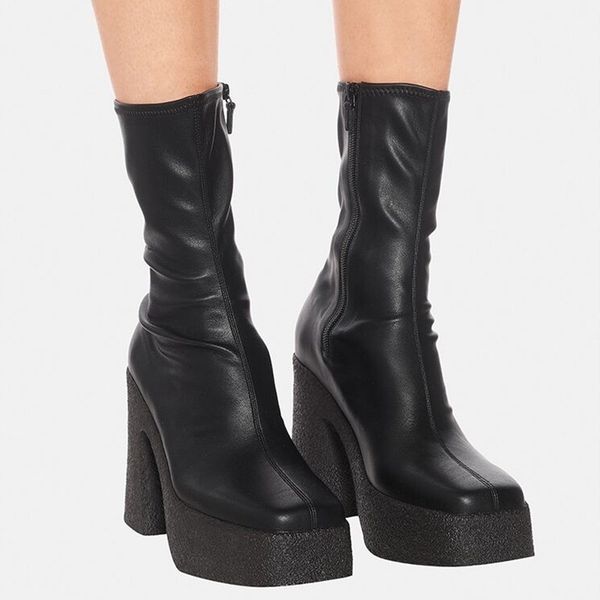 new 2020 autumn winter brand elastic leather shoes for women ankle high heels balck brown gray platform long boots 40 q1103, Black
new 2020 autumn winter brand elastic leather shoes for women ankle high heels balck brown gray platform long boots 40 q1103, Black