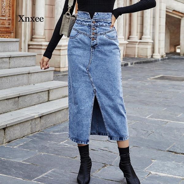 blue retro long midi denim skirts women high waist four button pockets front split jeans straight skirts new spring new bottoms, Black
blue retro long midi denim skirts women high waist four button pockets front split jeans straight skirts new spring new bottoms, Black
