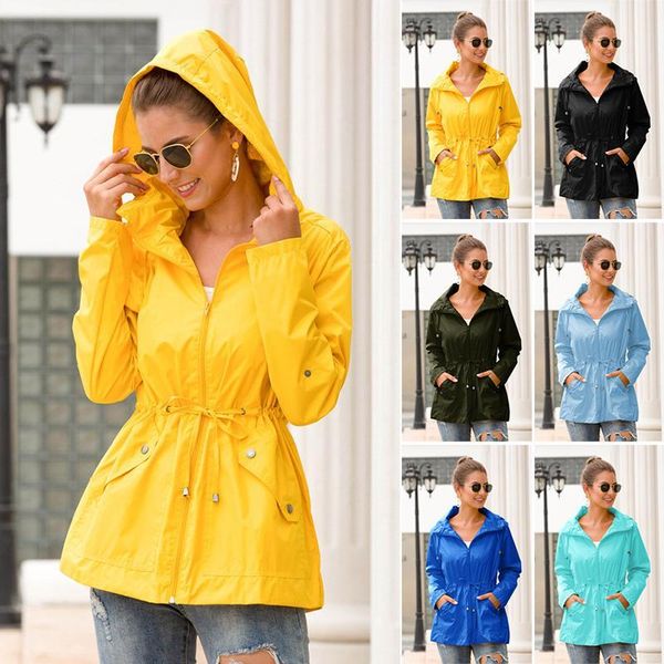 women waterproof raincoat hooded coat solid color pockets for outdoor climbing fashion casual loose coat autumn, Black;brown
women waterproof raincoat hooded coat solid color pockets for outdoor climbing fashion casual loose coat autumn, Black;brown