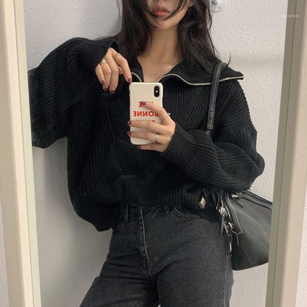 korea chic autumn and winter niche design half high neck zipper loose casual wild long-sleeved sweater jacket gx13131, White;black
korea chic autumn and winter niche design half high neck zipper loose casual wild long-sleeved sweater jacket gx13131, White;black