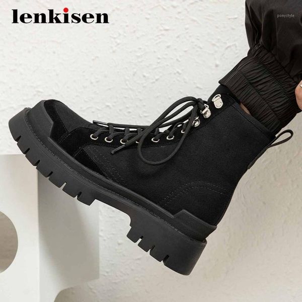 lenkisen motorcycle boots neutral platform round toe thick med heel lace up pretty girls daily wear ankle boots l711, Black
lenkisen motorcycle boots neutral platform round toe thick med heel lace up pretty girls daily wear ankle boots l711, Black