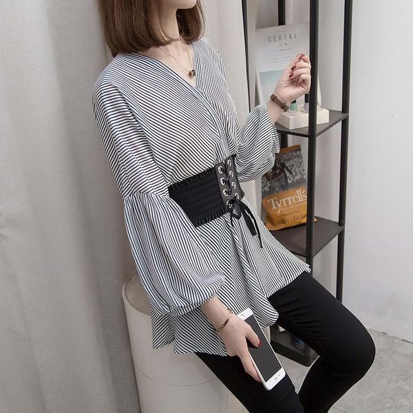 women's blouses & shirts coigarsam 4xl plus size fashion striped blouse women spring chiffon high waist blusas womens and coat 8272, White
women's blouses & shirts coigarsam 4xl plus size fashion striped blouse women spring chiffon high waist blusas womens and coat 8272, White