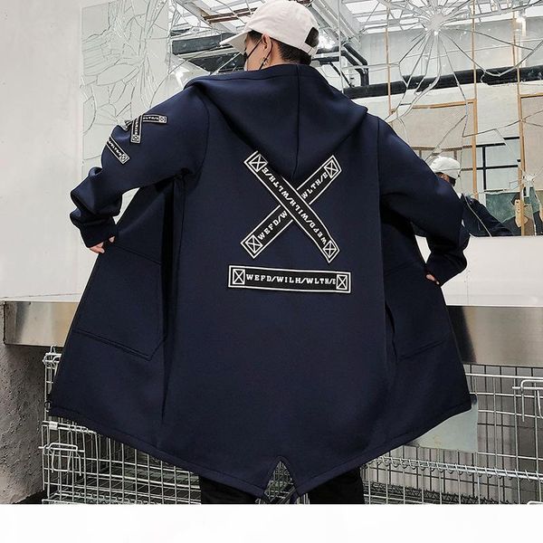 hip-hop coat men street clothing coat long casual men 2020 fashion men's windbreaker black white, Black;brown