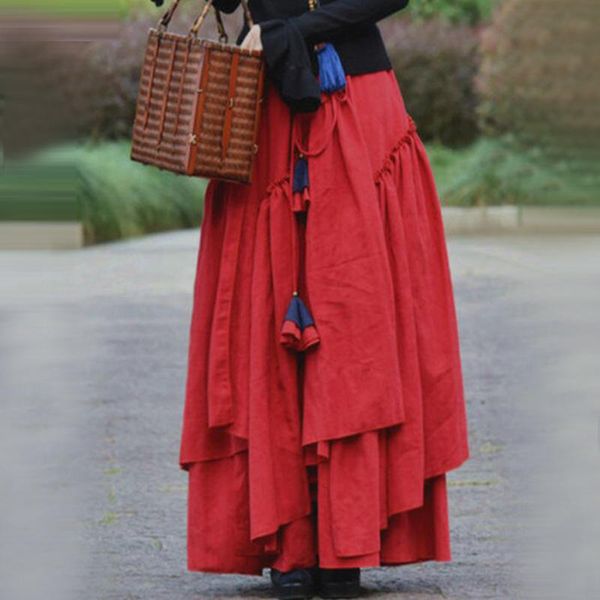 women's autumn winter ethnic solid color tassel elastic waist irregular big swing casual long travel skirts, Black
women's autumn winter ethnic solid color tassel elastic waist irregular big swing casual long travel skirts, Black