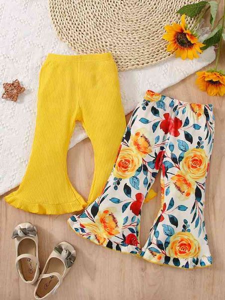 baby 2pcs floral print flare leg pants she, Blue
