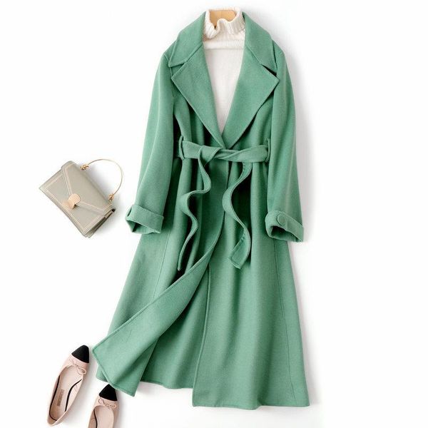 women's wool & blends women woolen coat with belt elegant double-sided cashmere open stitch long jacket female outerwear casaco feminin, Black
women's wool & blends women woolen coat with belt elegant double-sided cashmere open stitch long jacket female outerwear casaco feminin, Black