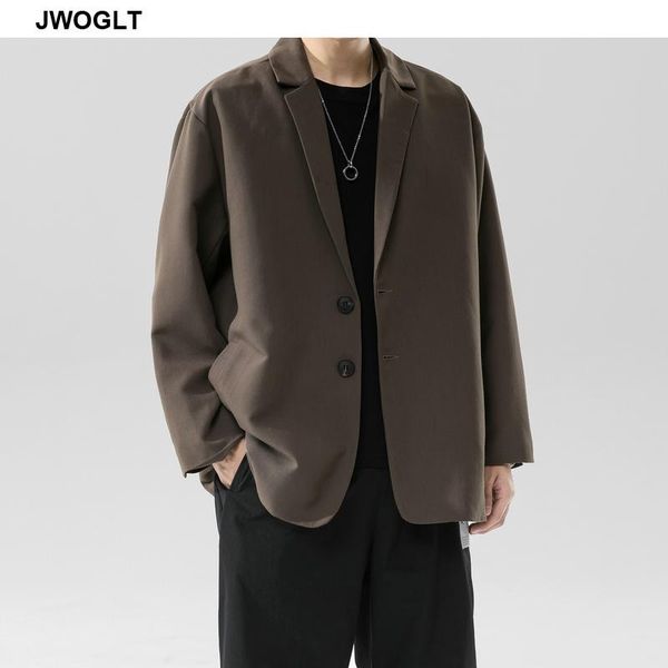 korea trend youth fashion black brown mens blazer, White;black