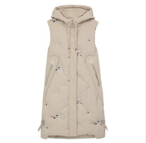 autumn and winter women's hooded vest mid-length embroidered down cotton warm vest, Black;white
autumn and winter women's hooded vest mid-length embroidered down cotton warm vest, Black;white