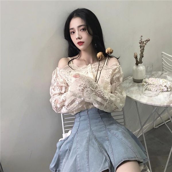 womens clothing vintage lace floral strapless slash neck long sleeve women blouses perspective women shirts new spring, White
womens clothing vintage lace floral strapless slash neck long sleeve women blouses perspective women shirts new spring, White