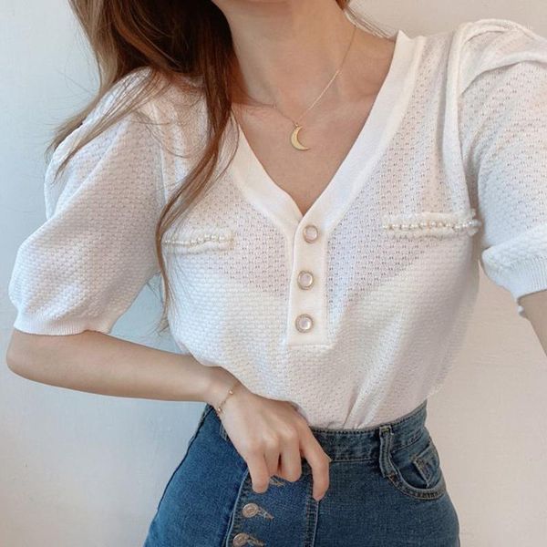 2020 summer hollow out knitted puff short sleeve sueter mujer korean single breasted vintage v neck sweater sweet chic pullovers1, White;black
2020 summer hollow out knitted puff short sleeve sueter mujer korean single breasted vintage v neck sweater sweet chic pullovers1, White;black