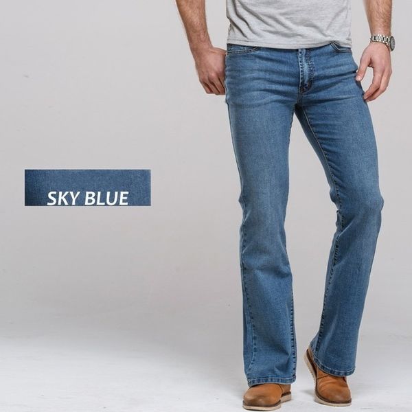 vintage solid mens flared trousers casual denim jeans mid waist loose flare pant trousers male classic stretch jeans q0105, Black;white
vintage solid mens flared trousers casual denim jeans mid waist loose flare pant trousers male classic stretch jeans q0105, Black;white
