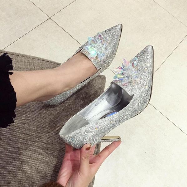 baby rhinestone bride shoes thin heel pointed high heel shoes, Black