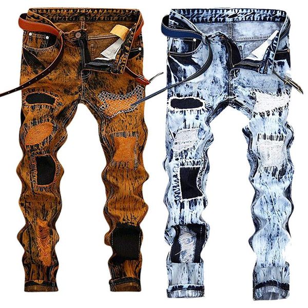 men ripped skinny denim jeans straight slim fit biker jeans with zipper hip hop pants spring autumn fashion trousers, Blue
men ripped skinny denim jeans straight slim fit biker jeans with zipper hip hop pants spring autumn fashion trousers, Blue