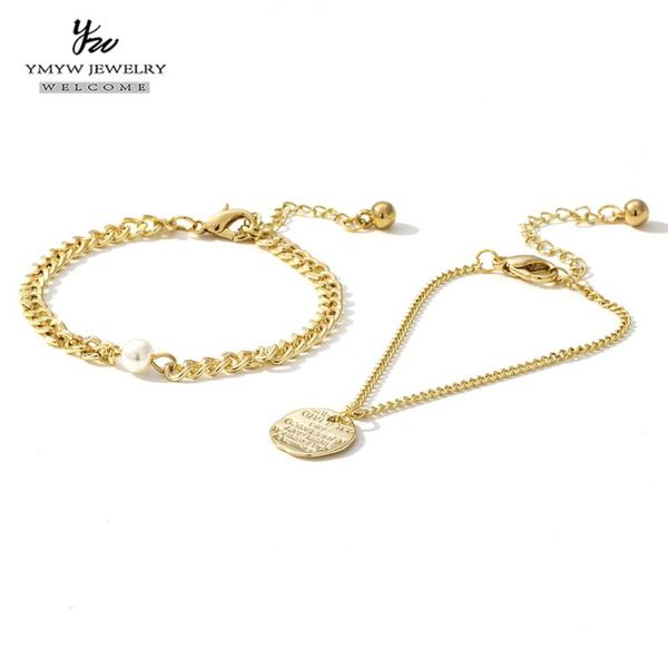 link, chain ymyw fashion 2pcs round bracelet imitation pearls pendant gold color jewelry for women party gift, Black
link, chain ymyw fashion 2pcs round bracelet imitation pearls pendant gold color jewelry for women party gift, Black