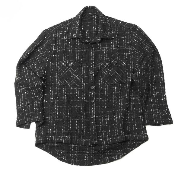 black & white checkered overshirt autumn long sleeve shirt cropped streetwear, White;black
black & white checkered overshirt autumn long sleeve shirt cropped streetwear, White;black