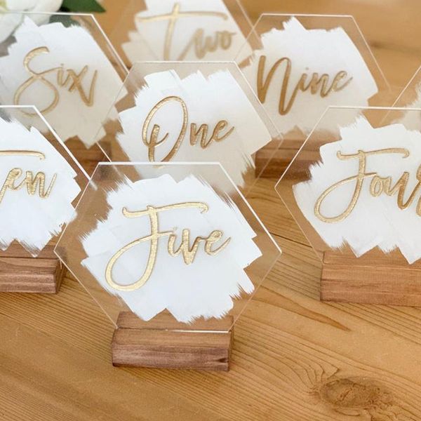 personalized hand painted acrylic wedding table numbers with calligraphy painted backs number for rustic modern wedding decor
personalized hand painted acrylic wedding table numbers with calligraphy painted backs number for rustic modern wedding decor