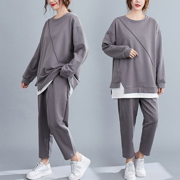 thkjc 2020 new loose art sweater sweatersplicing long solid sweater set sleeve color casual pants harem two-piece set cfnxz, Gray
thkjc 2020 new loose art sweater sweatersplicing long solid sweater set sleeve color casual pants harem two-piece set cfnxz, Gray