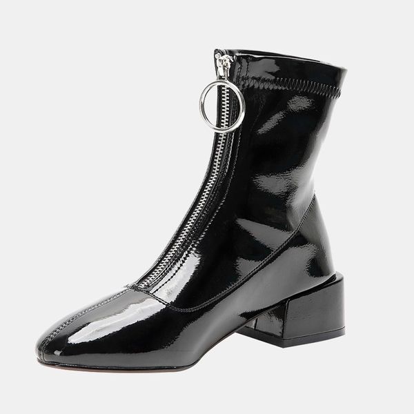 2021 patent leather soft ankle boots winter warm short plush lining plus size shining chunky heels office party shoes, Black
2021 patent leather soft ankle boots winter warm short plush lining plus size shining chunky heels office party shoes, Black